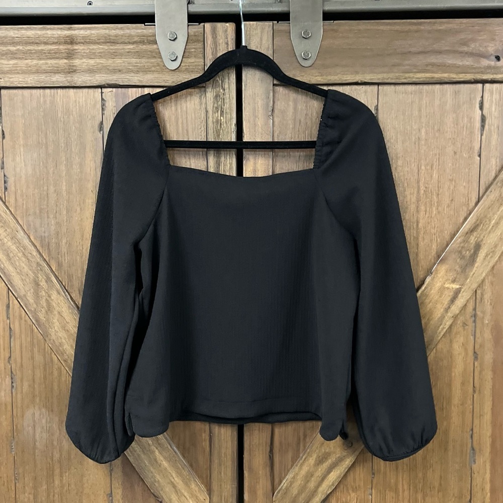 Madewell Crepe Square-Neck Puff-Sleeve Long Sleeve Top True Black Size Small - Picture 5 of 8